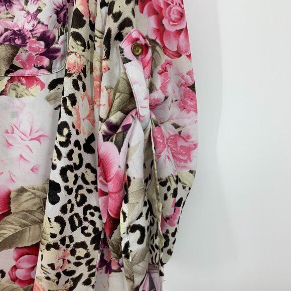 Dressbarn Top Floral Print Button Down V Neck Roll Tab Sleeve - Picture 7 of 10